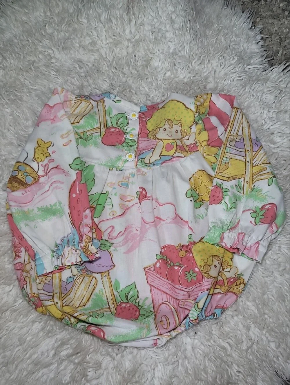 Vintage Strawberry Garden Pink White Yellow Baby Bodysuit